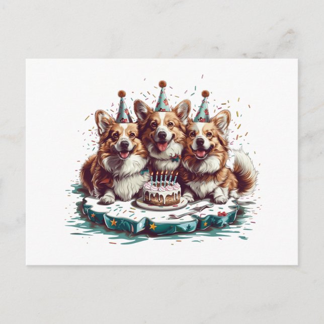 Cartão Postal Cães Pembroke Welsh Corgi de Aniversário (Frente)
