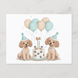 Cartão Postal Cães Poodle Padrão de Aniversário