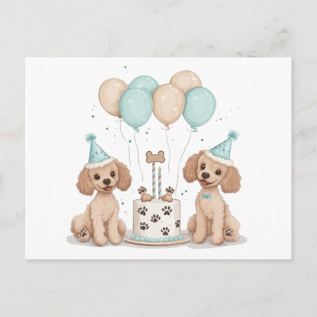 Cartão Postal Cães Poodle Padrão de Aniversário (Frente)