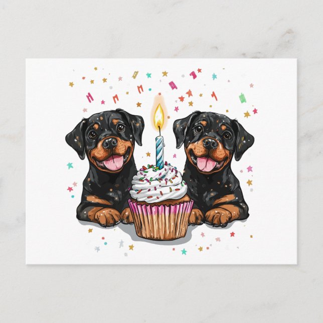 Cartão Postal Cães Rottweiler de Aniversário (Frente)