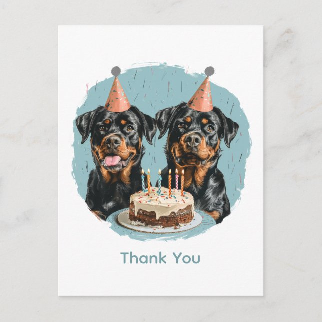 Cartão Postal Cães Rottweiler de Aniversário Obrigado (Frente)