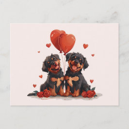 Cartão Postal Cães Rottweiler no Dia dos Namorados