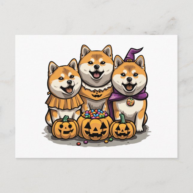 Cartão Postal Cães Shiba Inu Halloween (Frente)