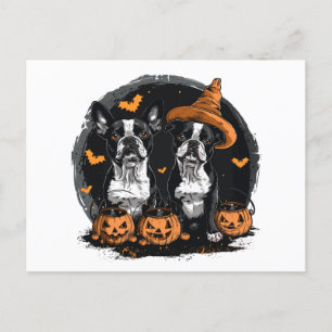 Cartão Postal Cães Terrier de Boston Halloween