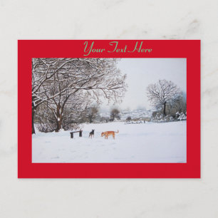 Cartão Postal cães tocando pintura de paisagem por neve invernal