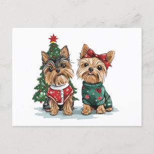 Cartão Postal Cães Yorkie de Natal