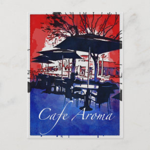 Cartão Postal Café Aroma Sidewalk Cafe Red Blue Pop Art Design