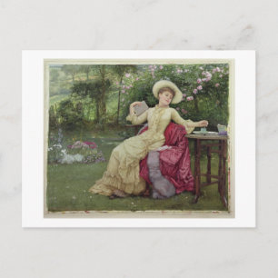 Cartão Postal Café bebendo e Leitura no Jardim (c/c em