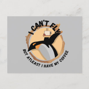 Cartão Postal Café Bebendo Engraçado Penguin