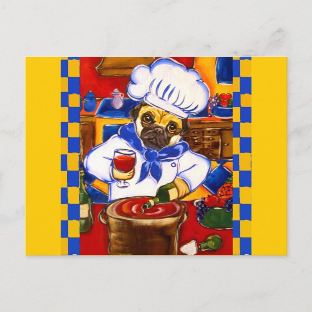 Cartão Postal Café Bonito Pug Chef (Frente)