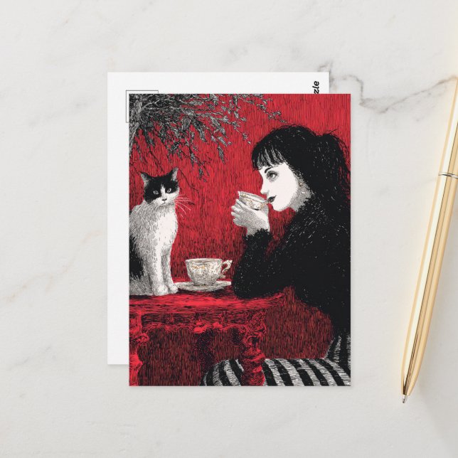 Cartão Postal Café com Gato (Frente/Verso In Situ)