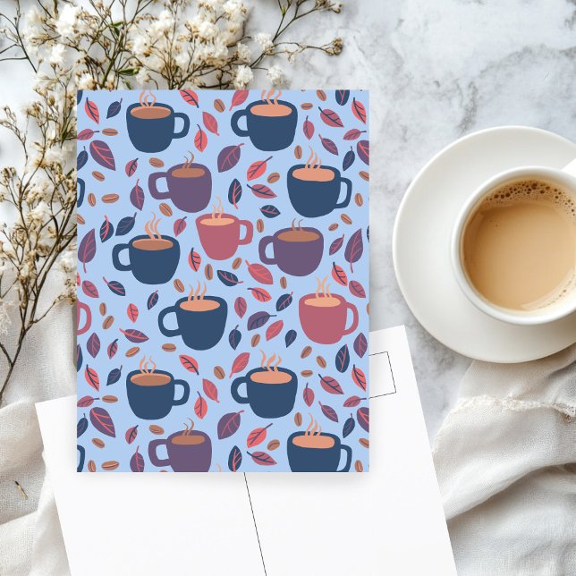 Cartão Postal Café da Manhã - Pastel Bonito Colorido Personaliza (Morning Coffee Cute Pastel Colorful Hand-drawn Pattern Custom Postcard
)