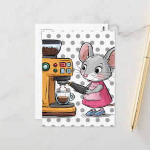 Cartão Postal Café de Fazer de Mouse de Cinza Adorável