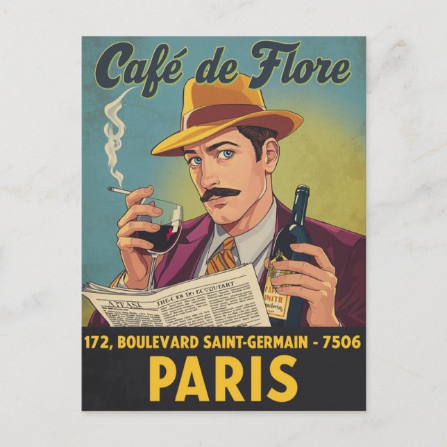Cartão Postal Café de Flore: Elegância Parisiense (Frente)