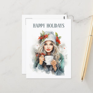 Cartão Postal café de Natal festivo - adicionar texto