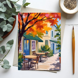 Cartão Postal Café de Outono Aquarela Folhagem de Outono