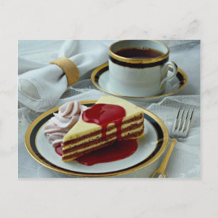 Cartão Postal Café delicioso e torta de baumkuchen