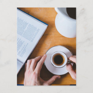 Cartão Postal Café e livro; Domingo Preguiçoso