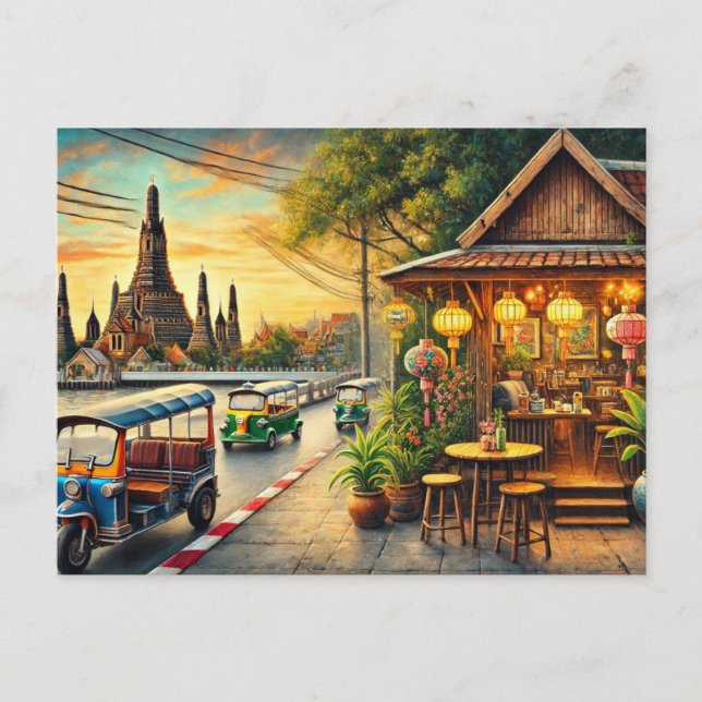 Cartão Postal Café em Bangkok Thailand Wat Arun (Frente)
