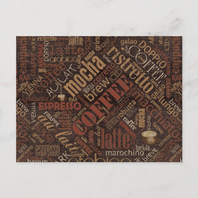 Cartão Postal Café em Burlap Word Cloud ID283 (Frente)