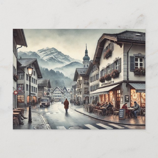 Cartão Postal Café em Interlaken Suiça (Frente)