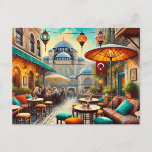 Cartão Postal Café em Istambul Watercolor Painting