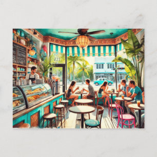 Cartão Postal Café em Miami Watercolor