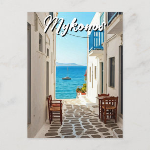 Cartão Postal Café em Mykonos Grécia Cíclades Viagem
