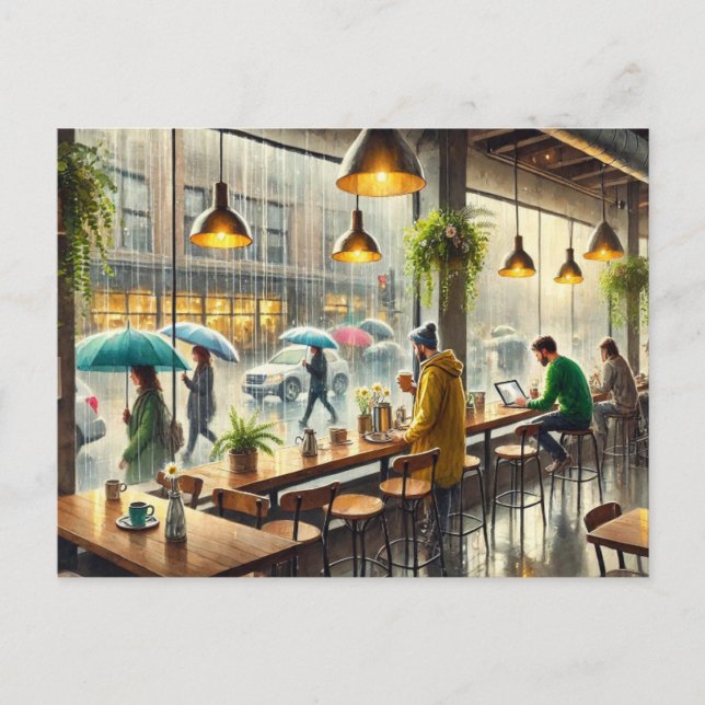 Cartão Postal Café em Rainy Seattle (Frente)