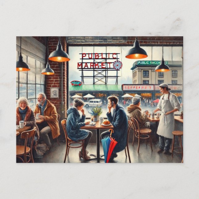 Cartão Postal Café em Rainy Seattle (Frente)