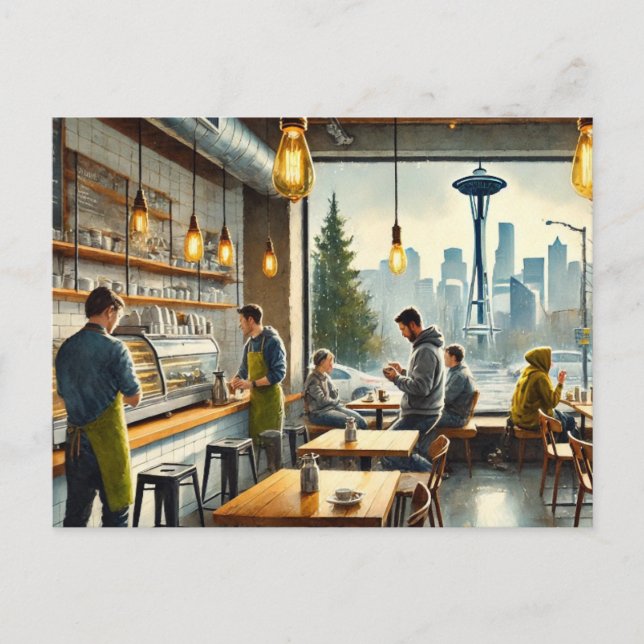 Cartão Postal Café em Rainy Seattle (Frente)