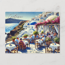Cartão Postal Café em Santorini