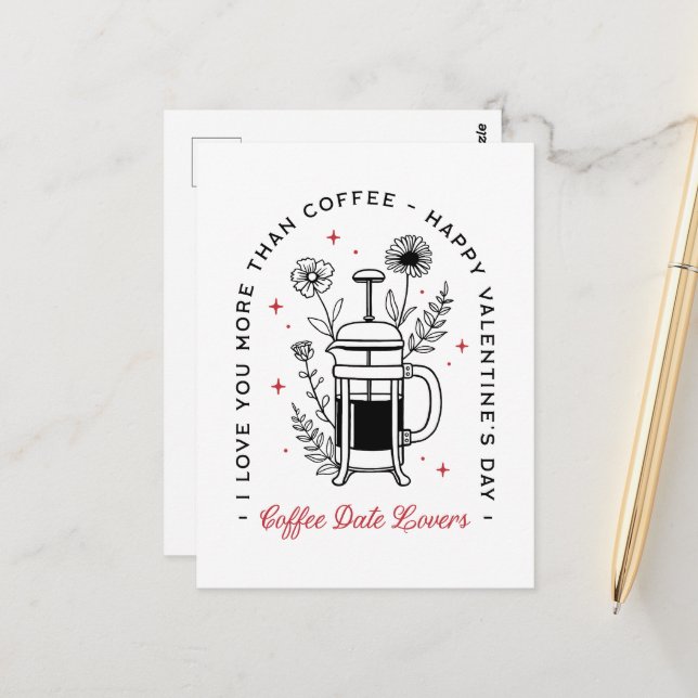 Cartão Postal Café feliz dia dos namorados engraçado floral retr (Frente/Verso In Situ)