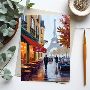 Cartão Postal Café Francês Paris Torre Eiffel Aquarela