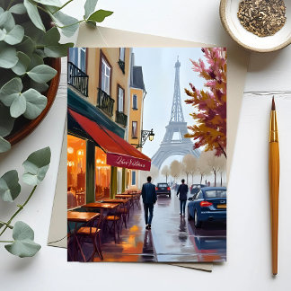 Cartão Postal Café Francês Paris Torre Eiffel Aquarela