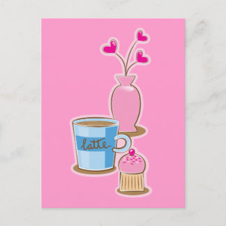 Cartão Postal Café giro com corações de flores lattas