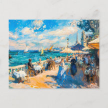 Café Impressionista na Cidade à Beira-Mar