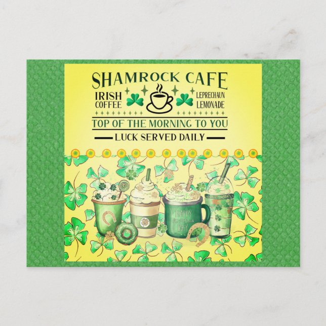 Cartão Postal Café Irlandês Shamrock Verde do Dia de São Patríci (Frente)