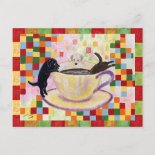 Cartão Postal Café Labradores Pintura Mosaico