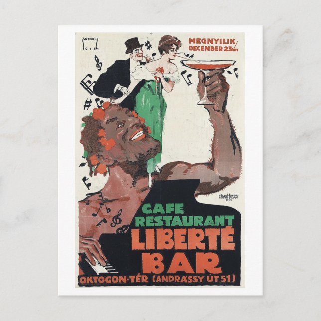 Cartão Postal Cafe Liberte Bar, Hungria, 1918 Vintage (Frente)