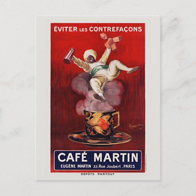 Cartão Postal Cafe Martin French Art Deco Poster vintage 1921 (Frente)