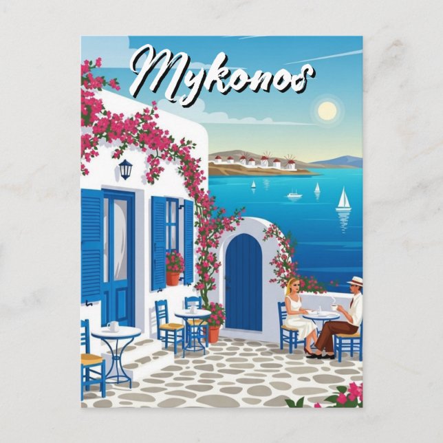 Cartão Postal Cafe Mykonos Greece Cyclades Travel (Frente)