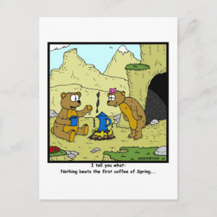 Cartão Postal Café primavera: Cartoon Urso
