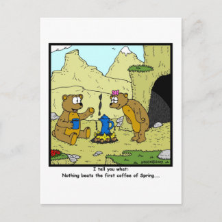 Cartão Postal Café primavera: Cartoon Urso