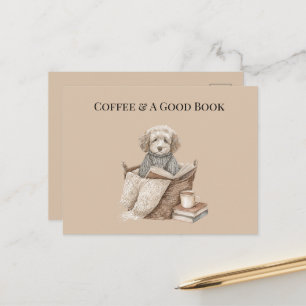 Cartão Postal Café & Um Bom Livro Cesta de Cachorro