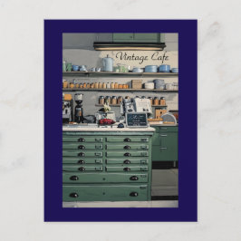 Cartão Postal Café Vintage Personalizado Loja de Café Azul Verde