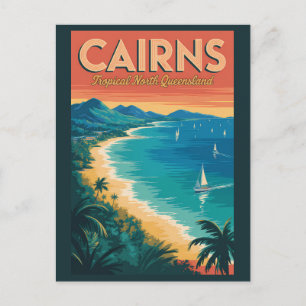 Cartão Postal Cairns Austrália Ilustração Arte de Viagem Vintage