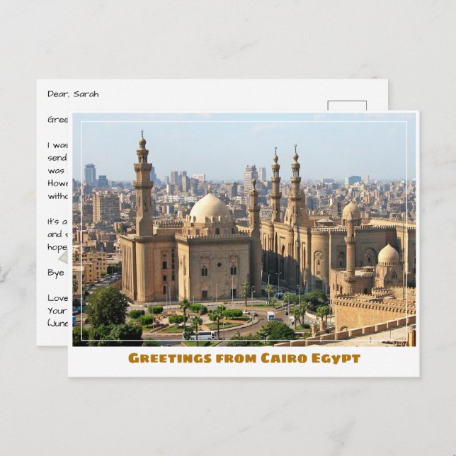 Cartão Postal Cairo Egito com Mesquita (Frente/Verso)