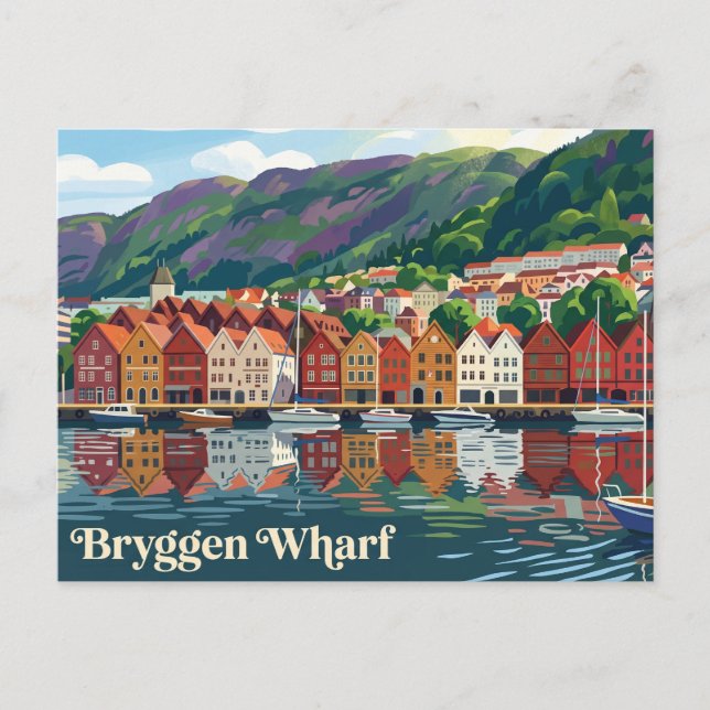 Cartão Postal Cais Bryggen Noruega (Frente)