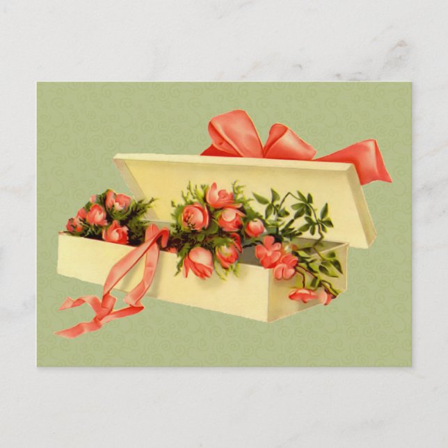 Cartão Postal Caixa De Arte Vintage De Rosas (Frente)